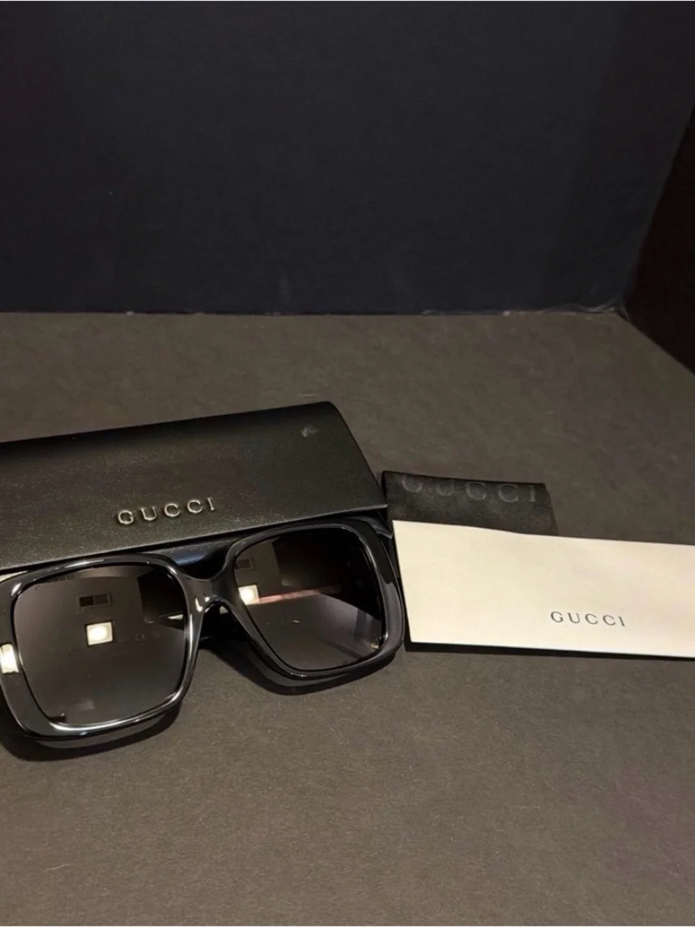 Gucci Black Gloss Square Sunglasses with Dark Lenses